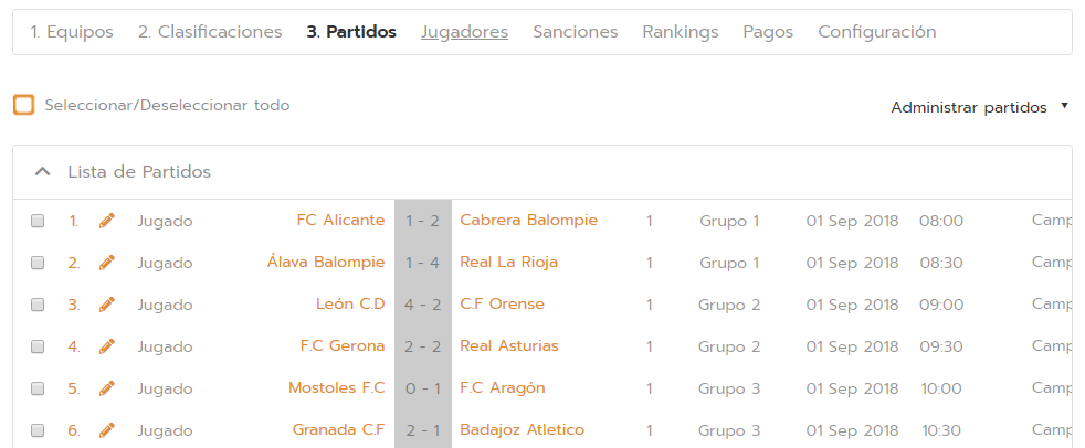 Añadir resultados de los partidos