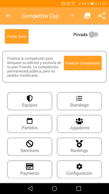 Gestionar una competición en la aplicación móvil
