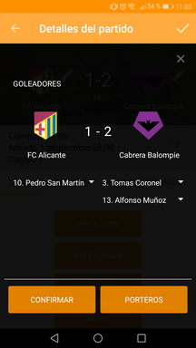 Gestionar goleadores del partido en la aplicación móvil