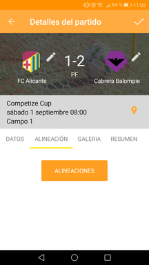 Gestionar alineaciones del partido en la aplicación móvil