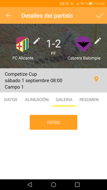Gestionar fotos del partido en la aplicación móvil