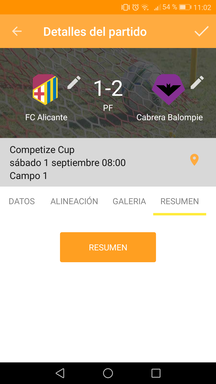 Gestionar resumen del partido en la aplicación móvil