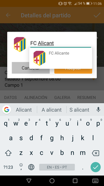 Reemplazar equipos del partido en la aplicación móvil