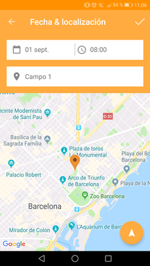 Gestionar fecha y hora del partido en la aplicación móvil