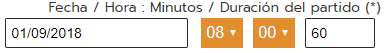 Gestionar fecha, hora y duración del partido
