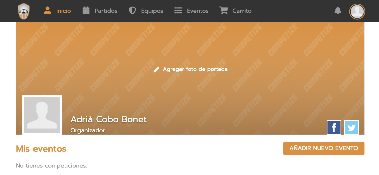 Añadir evento desde el perfil del organizador del torneo