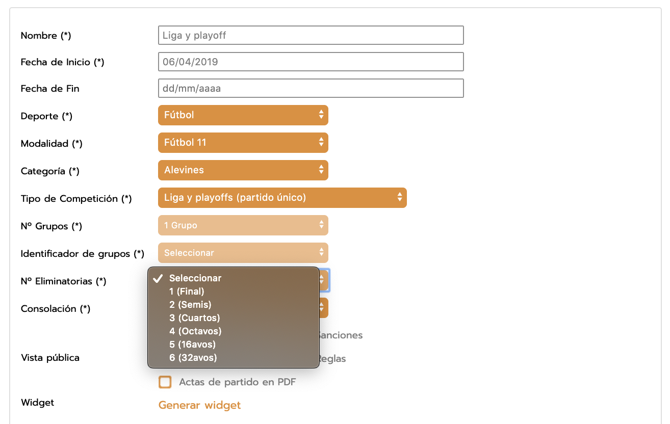 Crear torneo de liga y playoffs