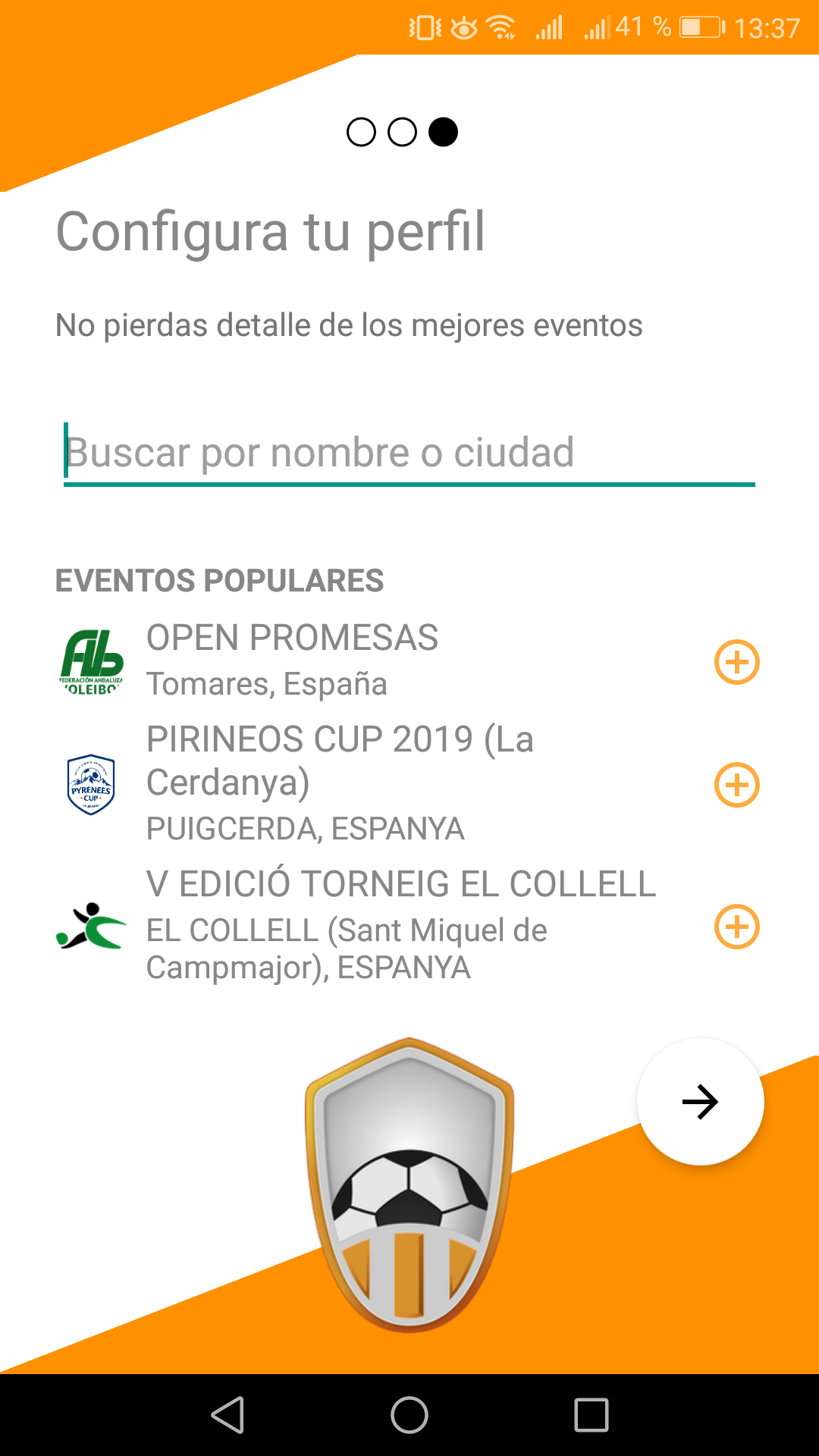 Seguir eventos favoritos en app Competize