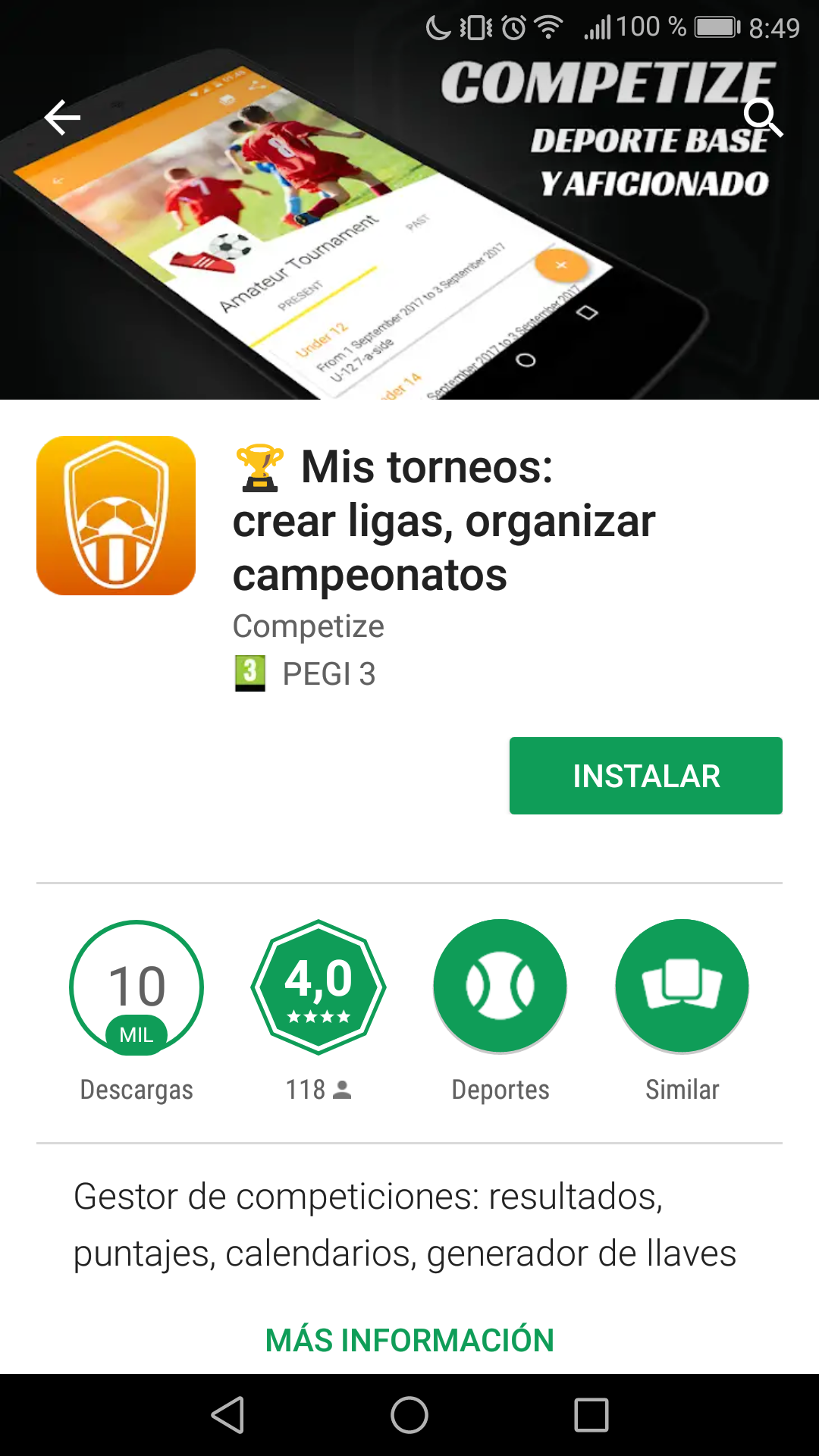 Descargar e instalar aplicación para crear torneos