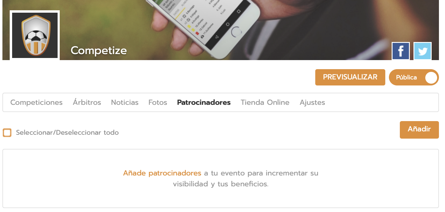 Pestaña patrocinios del torneo