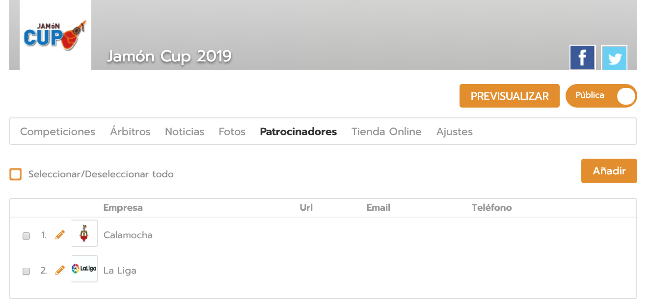 Previsualizar los patrocinadores del torneo