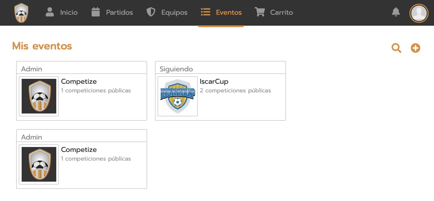 Ver equipos y torneos favoritos en cuenta fan