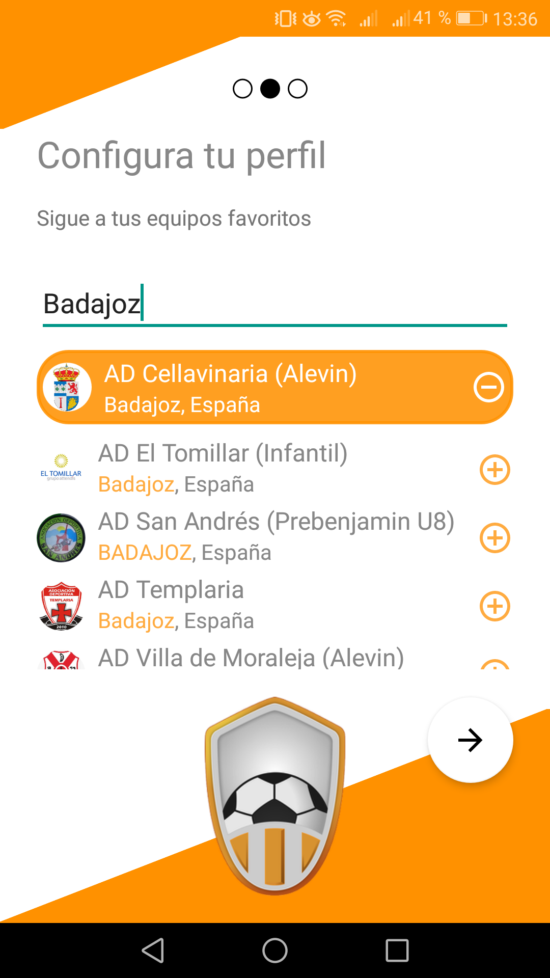 Seguir equipos en app Competize