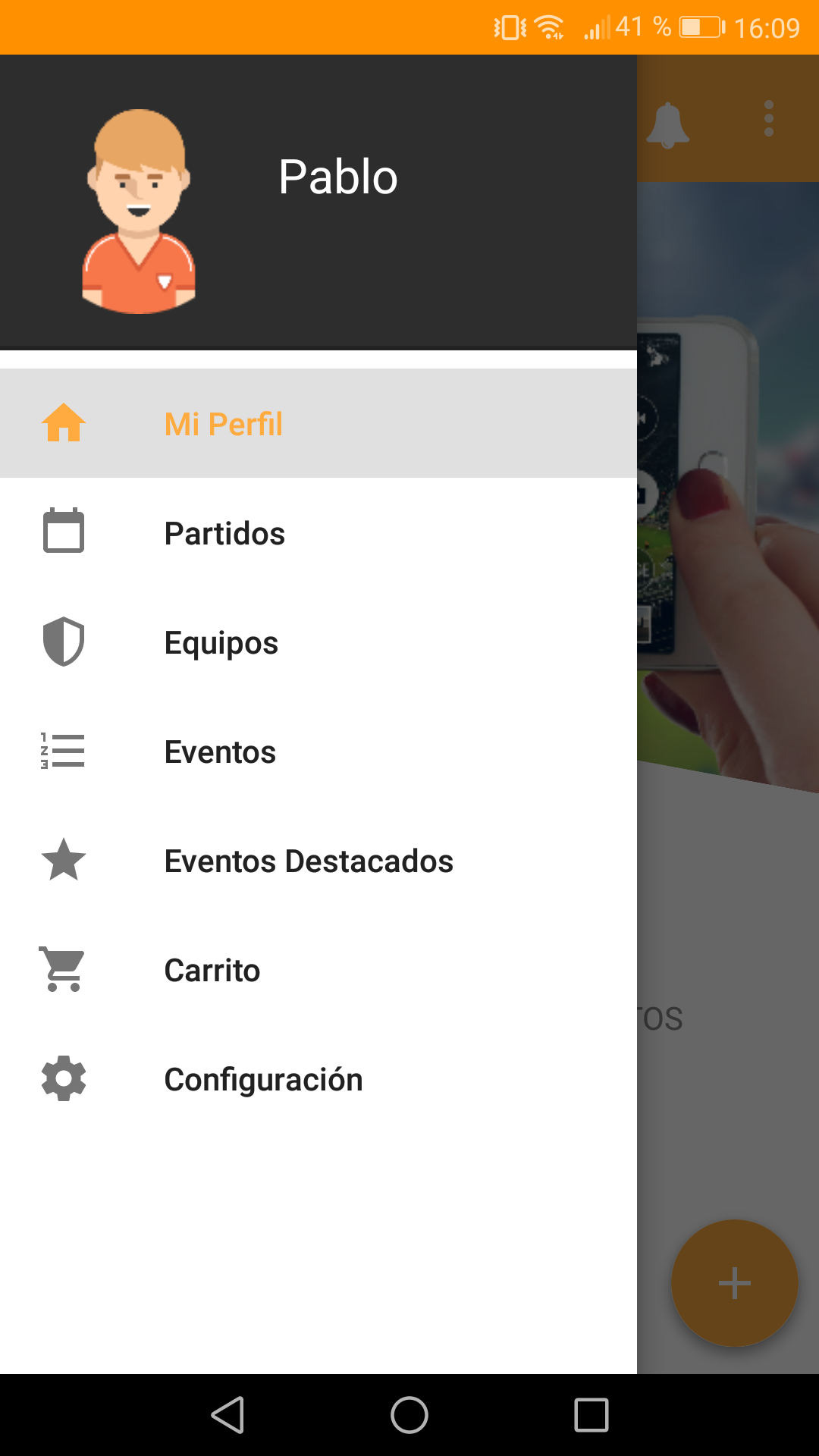 Perfil de fan en app para torneos Competize