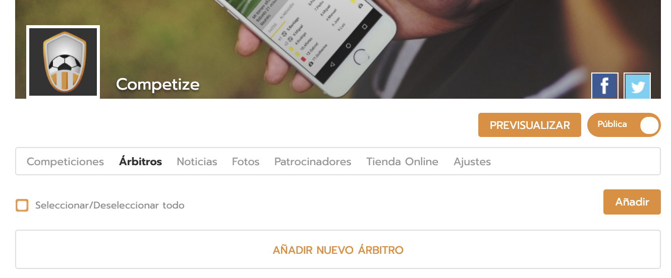 Añadir árbitros al torneo o liga