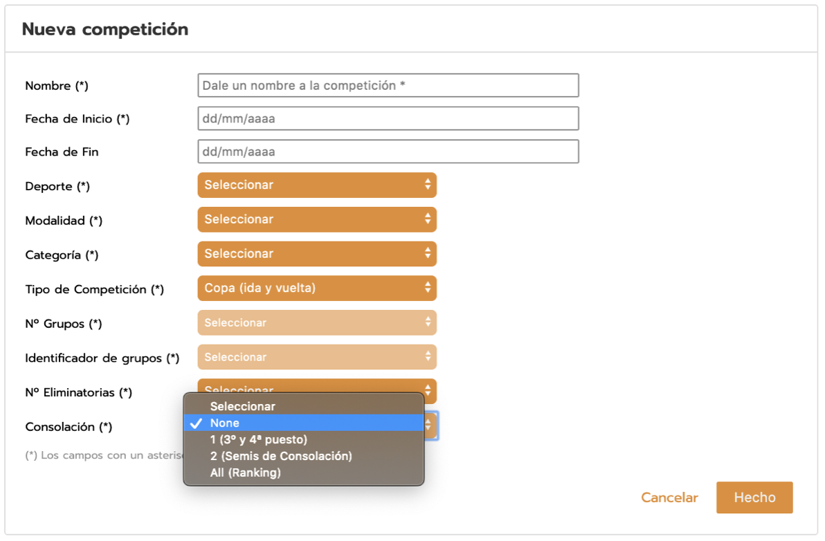Configurar consolaciones para un torneo con fases eliminatorias