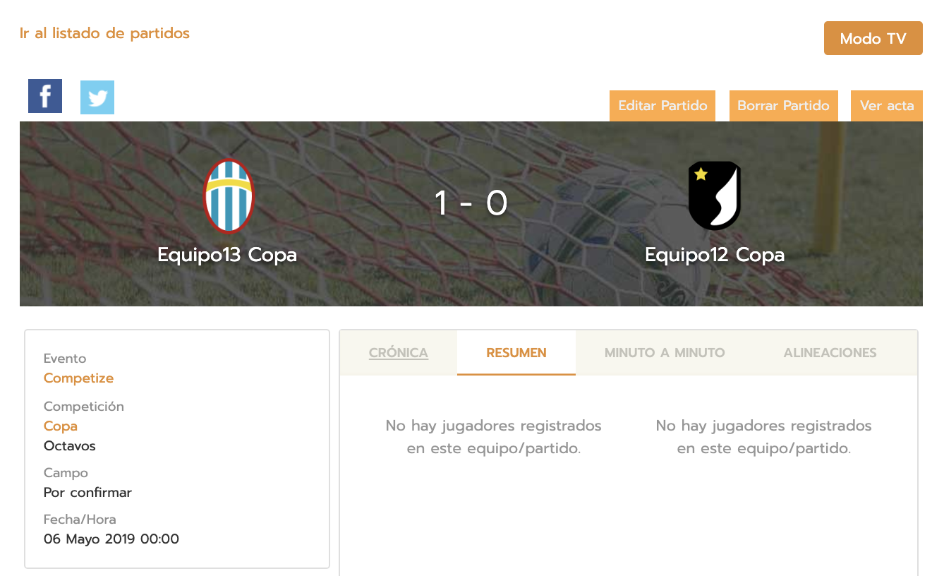 Descargar el acta del partido de un torneo o liga