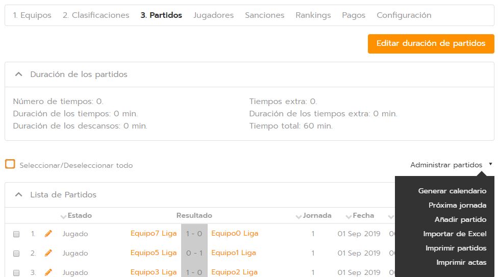Imprimir actas digitales de un torneo o liga