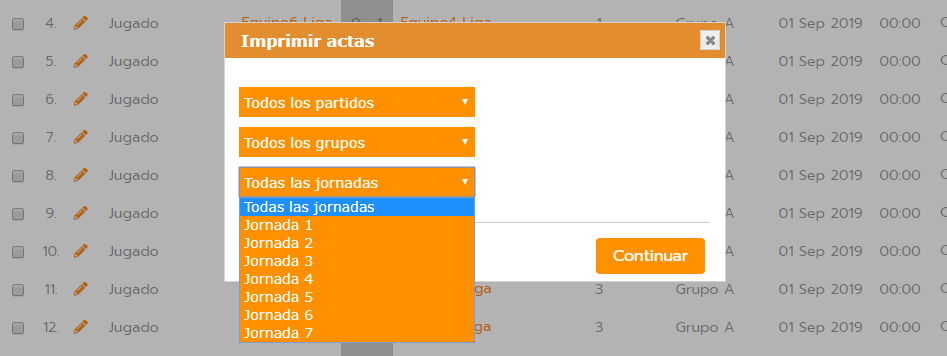 Descargar actas digitales del torneo o liga