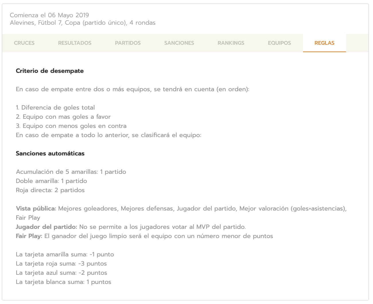 Ver las reglas de una competición deportiva