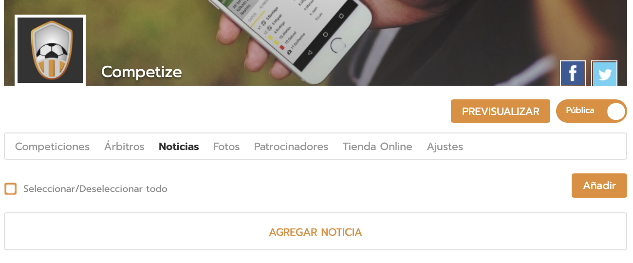 Publicar las noticias de un torneo o liga