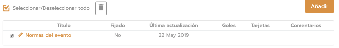Borrar las noticias de un torneo o liga
