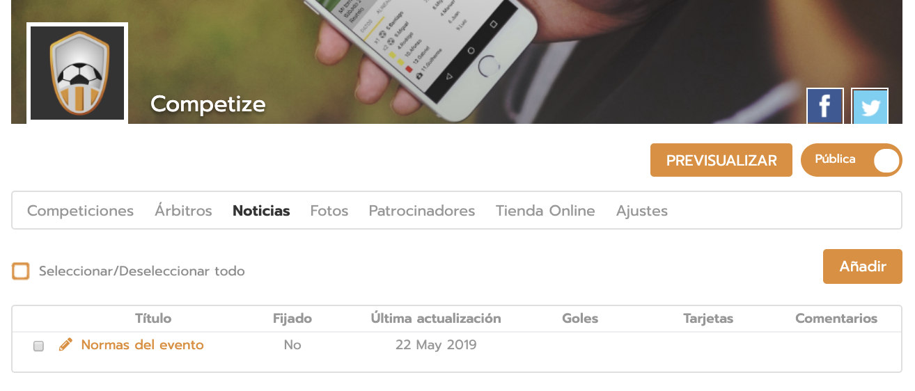 Ver las noticias publicadas en un torneo o liga