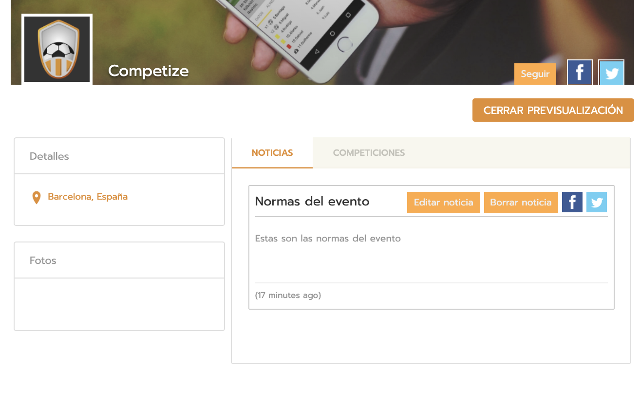 Perfil público del evento deportivo