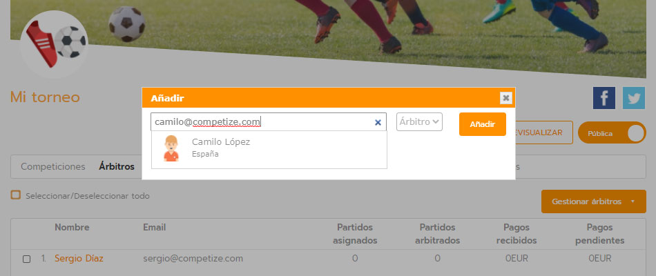 Control de gastos de arbitraje en un torneo o liga