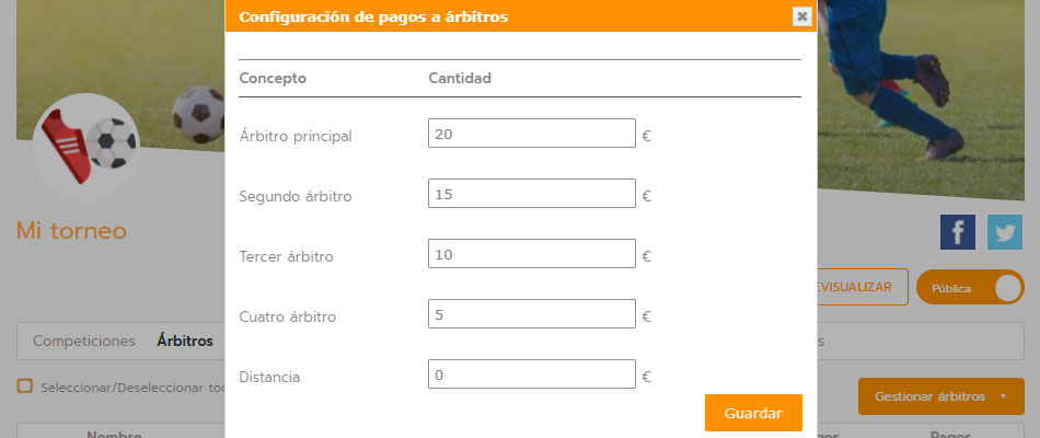 Asignar árbitros a partidos de un torneo o liga