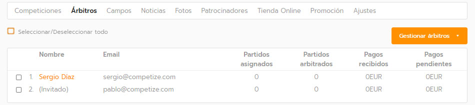 Gestionar categorías arbitrales en competiciones deportivas