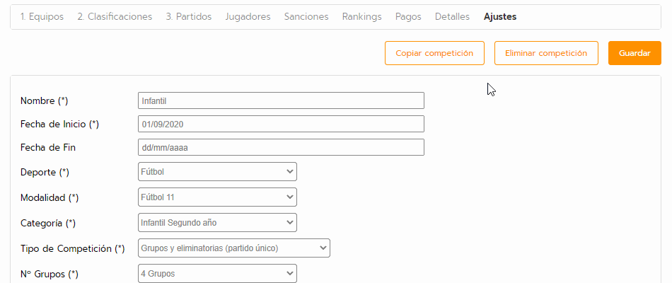 Copiar competición de un torneo, liga o campeonato