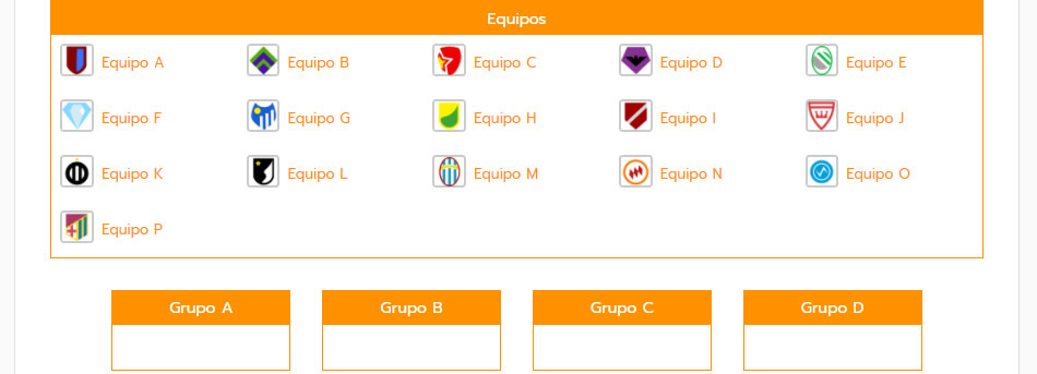 Sortear equipos y jugadores como participantes en grupos