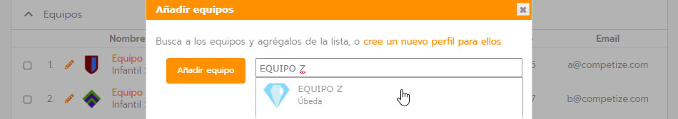 Invitar un equipo al torneo, liga o campeonato