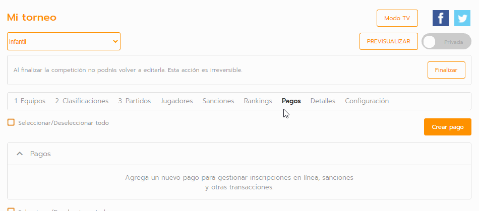 Pagos online para cuotas de inscripción de un torneo