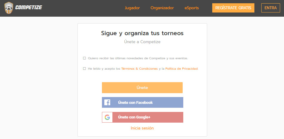Crear cuenta y registrarse gratis en Competize