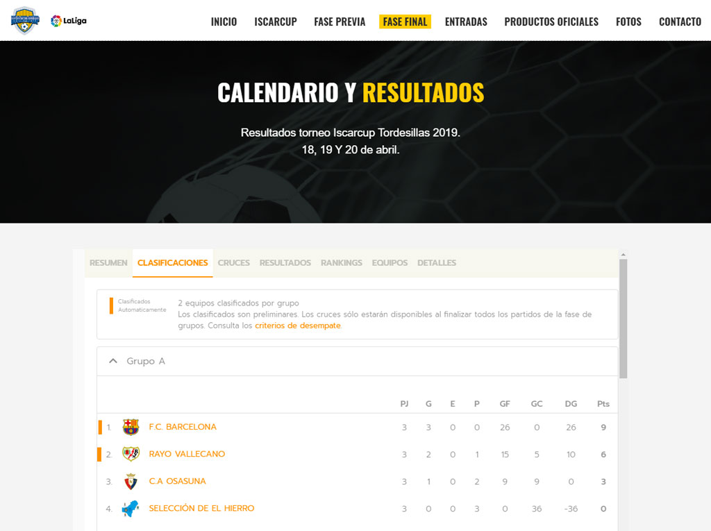 Crear página web del torneo