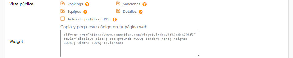 Integrar partidos y resultados en la web del torne