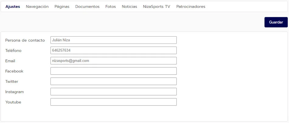 Ajustes de la página web para torneos y ligas