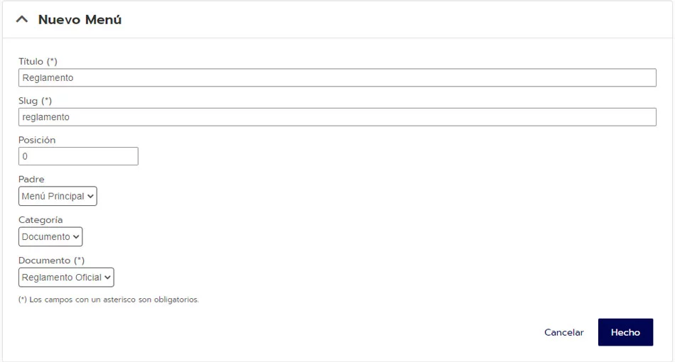 Publicar documentos en la página web para eventos deportivos