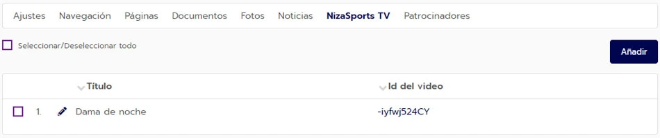 Añadir videos en la página web para eventos deportivos