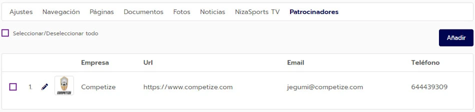 Añadir patrocinadores en la página web para eventos deportivos