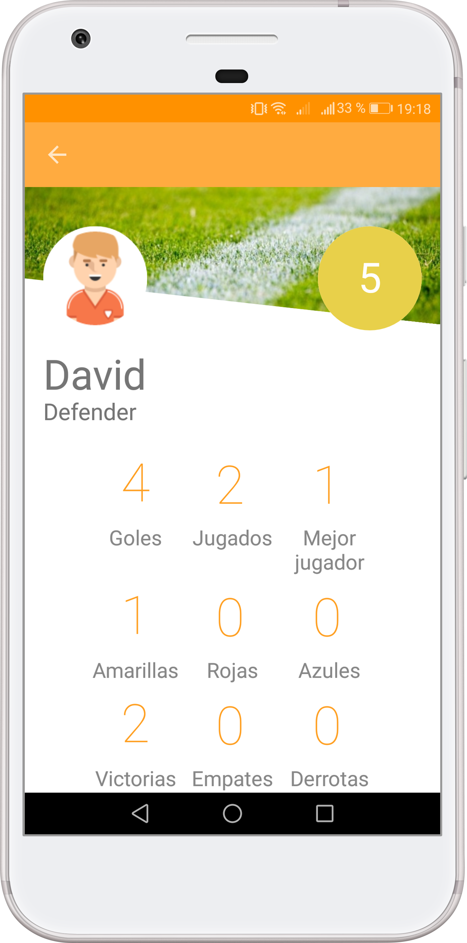 Perfil de jugador con estadísticas personales de partidos